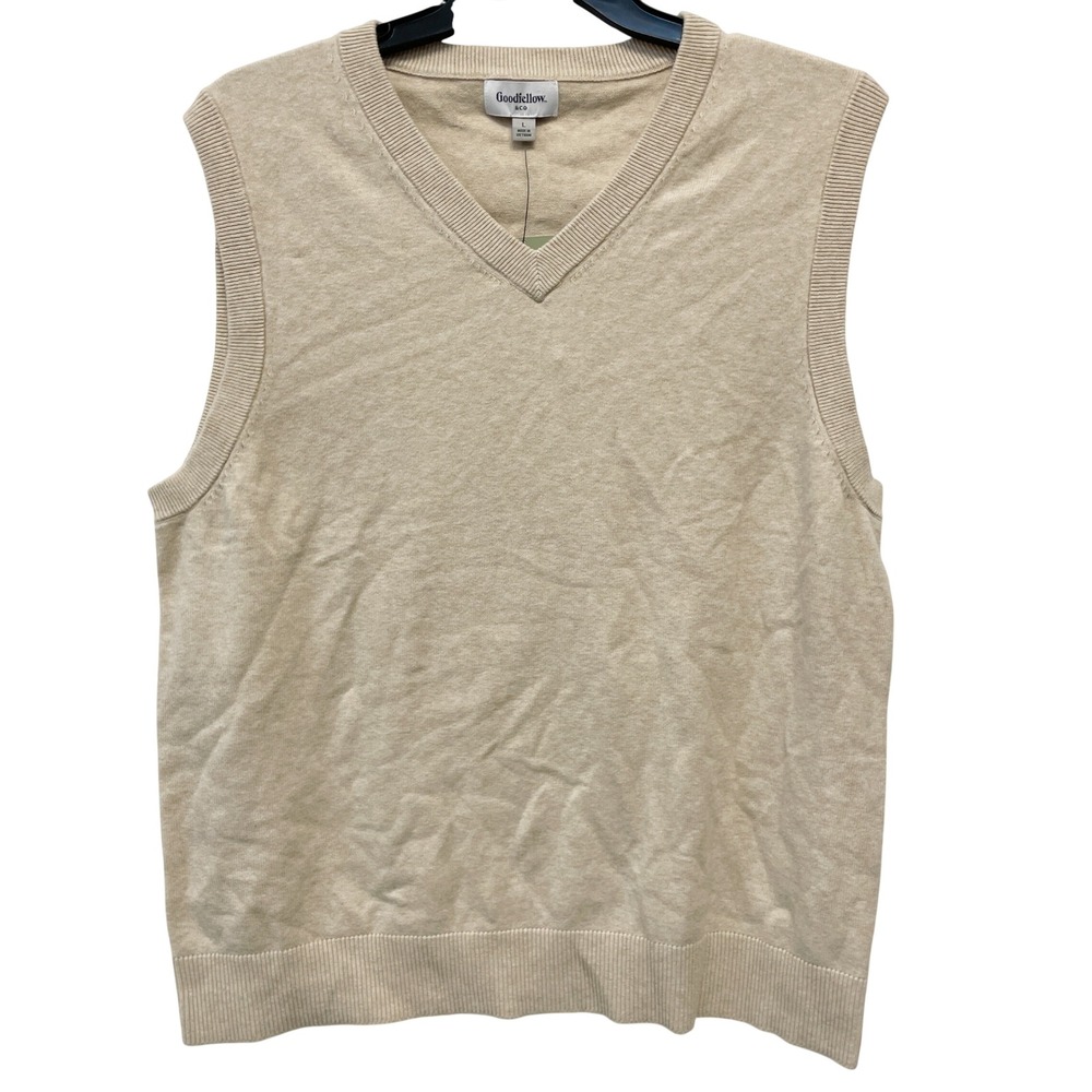 Goodfellow & Co Men's Beige V Neck Knit Sweater Vest Size Large